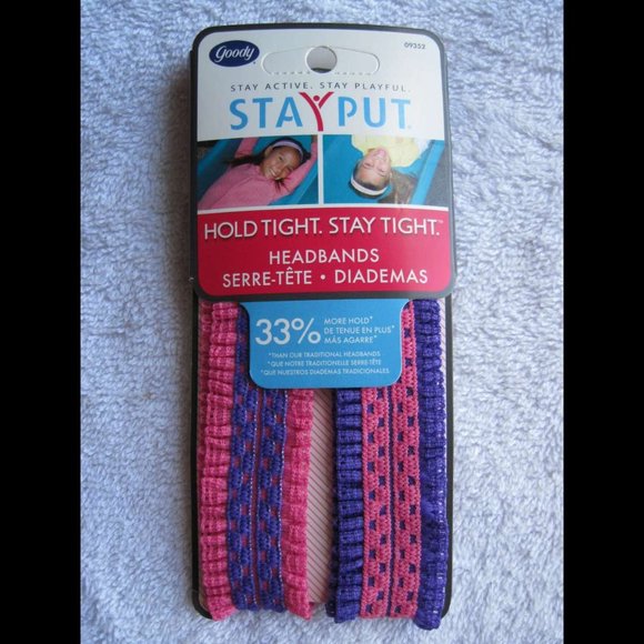 2 Goody Girl Sized Stay Put Slideproof Headwraps Elastic Head Bands Pink Purple - Picture 1 of 6